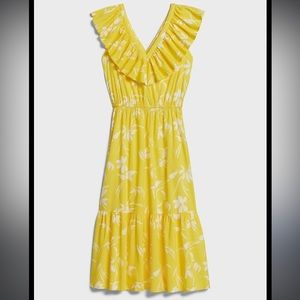 Banana Republic V-neck ruffle midi dress yellow floral